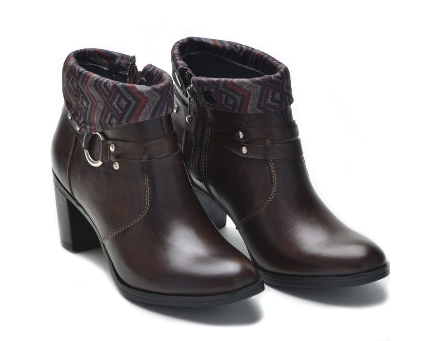 Bota Feminina Cano Curto Salto Grosso Brown/Étnico