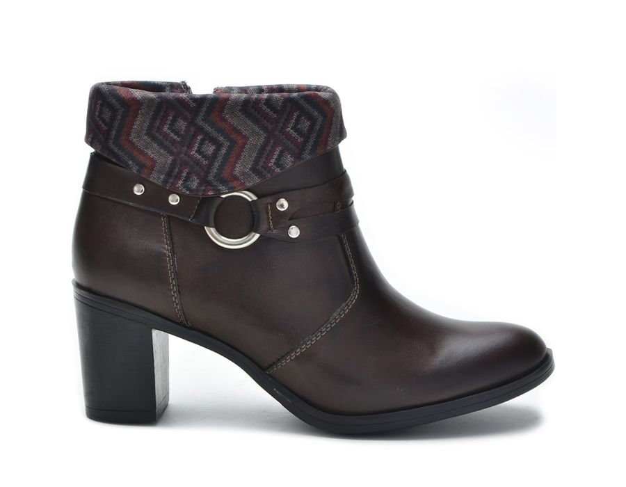 Bota Feminina Cano Curto Salto Grosso Brown/Étnico