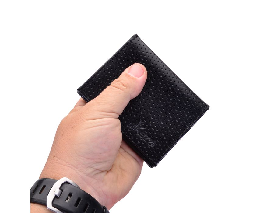 carteira em couro slim preto furadinho