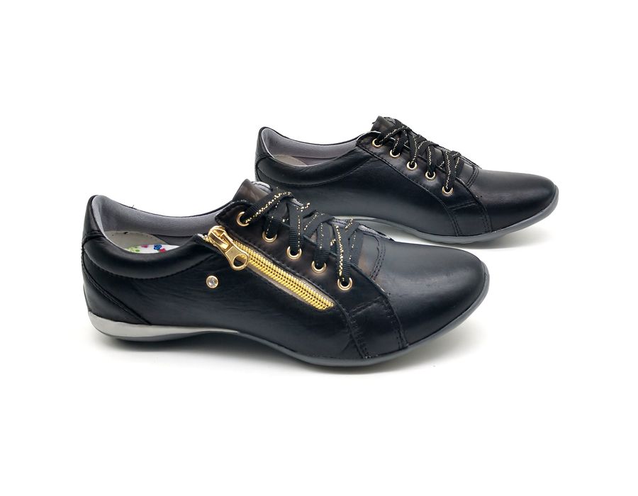 Tenis Feminino Casual Tipo Tenis Com Amortecedor e Zíper 218/16 Preto