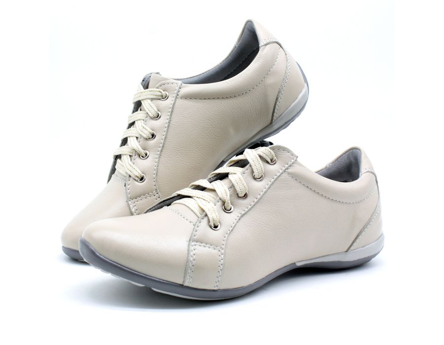 Tenis Feminino Com Cadarço Para Caminhada Bmbrasil 227/03 Creme