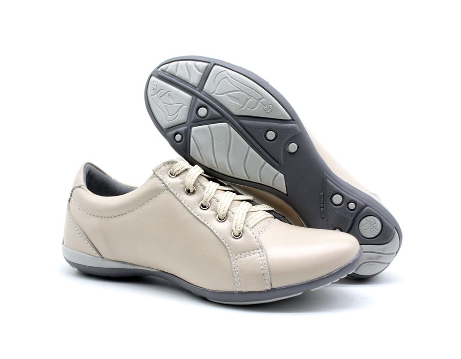Tenis Feminino Com Cadarço Para Caminhada Bmbrasil 227/03 Creme