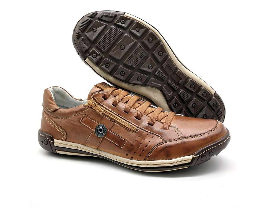 Sapato Masculino Casual Zíper e Elástico Palmilha Ortopédica 148/01 Caramelo