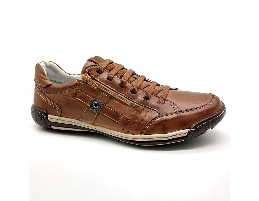 Sapato Masculino Casual Zíper e Elástico Palmilha Ortopédica 148/01 Caramelo