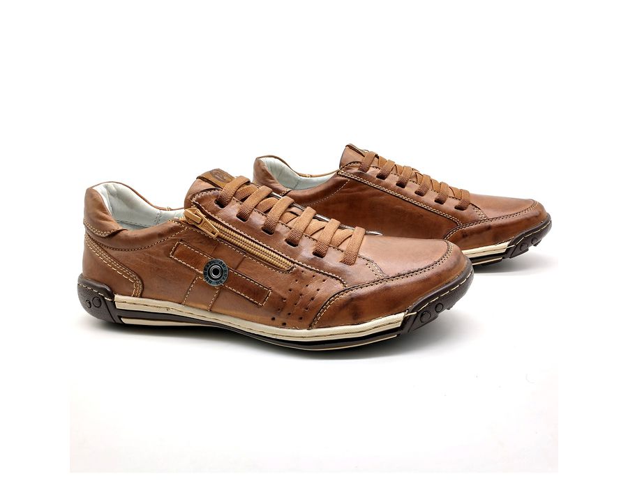 Sapato Masculino Casual Zíper e Elástico Palmilha Ortopédica 148/01 Caramelo