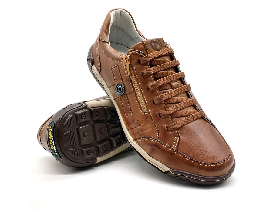Sapato Masculino Casual Zíper e Elástico Palmilha Ortopédica 148/01 Caramelo