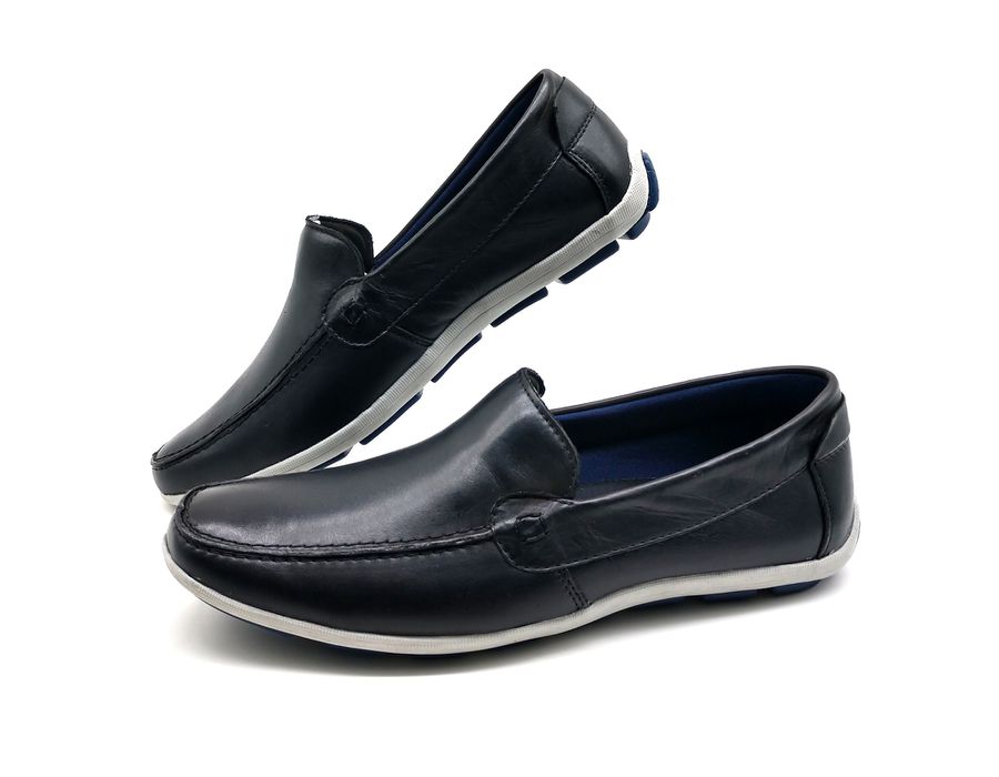 Sapato Masculino Mocassim Sapatilha Sider Couro Bm Brasil 175/03 Preta
