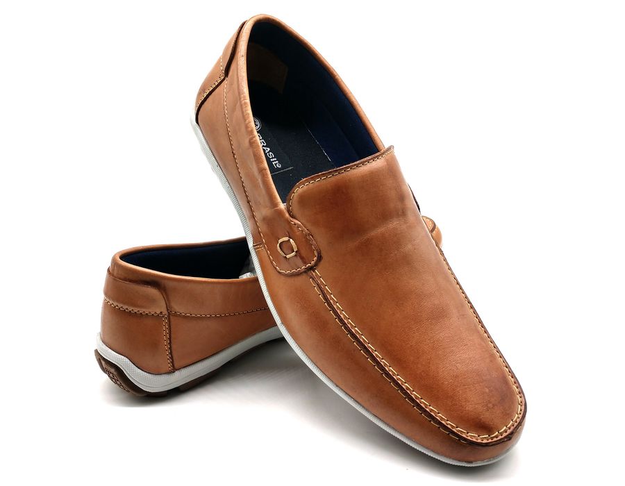 Sapato Masculino Mocassim Sapatilha Sider Couro Bm Brasil 175/09 Bege