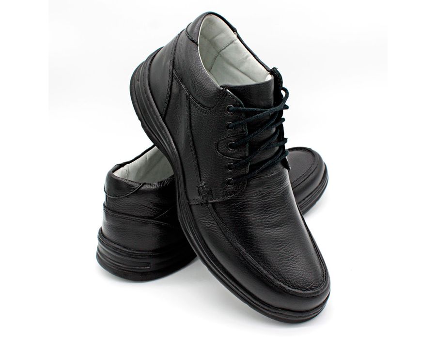 Sapato Confort Plus Bmbrasil De Couro Palmilha Em Gel Extra Leve 2710/01 Preto