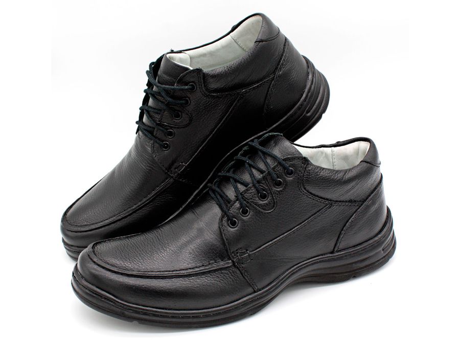 Sapato Confort Plus Bmbrasil De Couro Palmilha Em Gel Extra Leve 2710/01 Preto