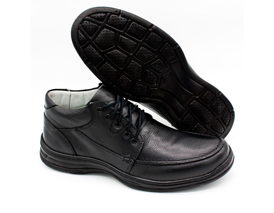 Sapato Confort Plus Bmbrasil De Couro Palmilha Em Gel Extra Leve 2710/01 Preto