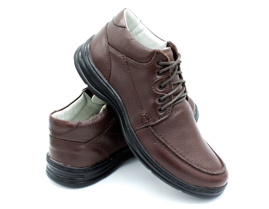 Sapato Confort Plus Bmbrasil De Couro Palmilha Em Gel Extra Leve 2710/02 Café