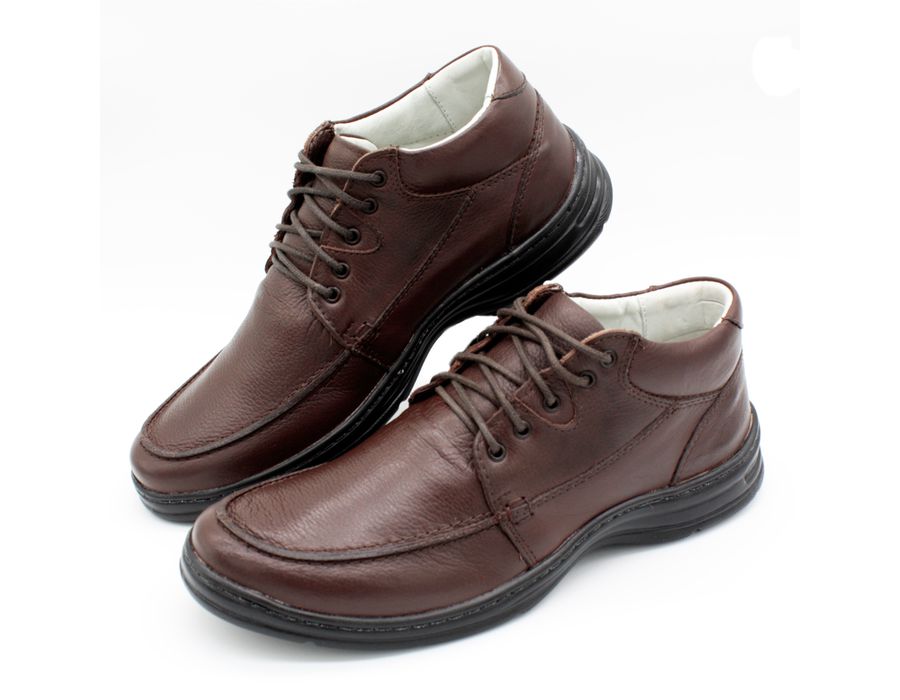 Sapato Confort Plus Bmbrasil De Couro Palmilha Em Gel Extra Leve 2710/02 Café