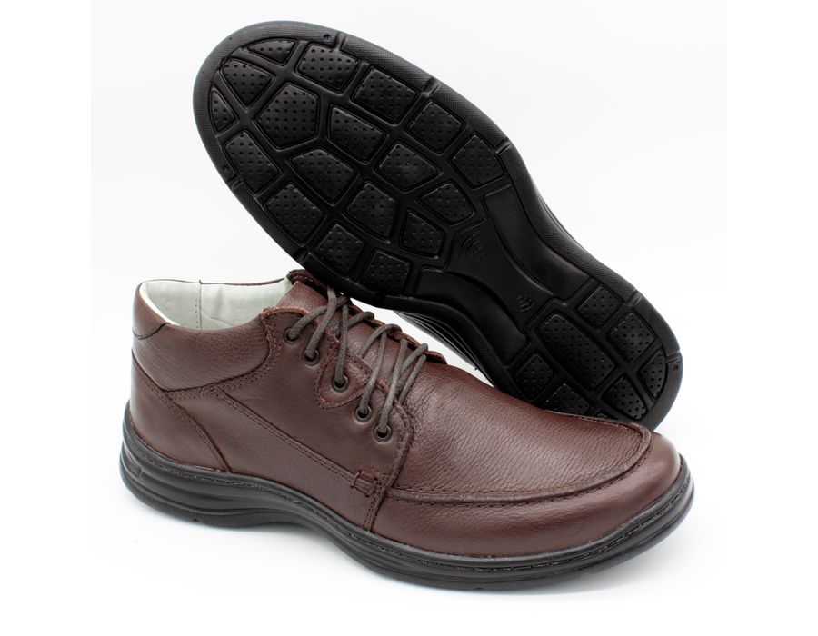 Sapato Confort Plus Bmbrasil De Couro Palmilha Em Gel Extra Leve 2710/02 Café