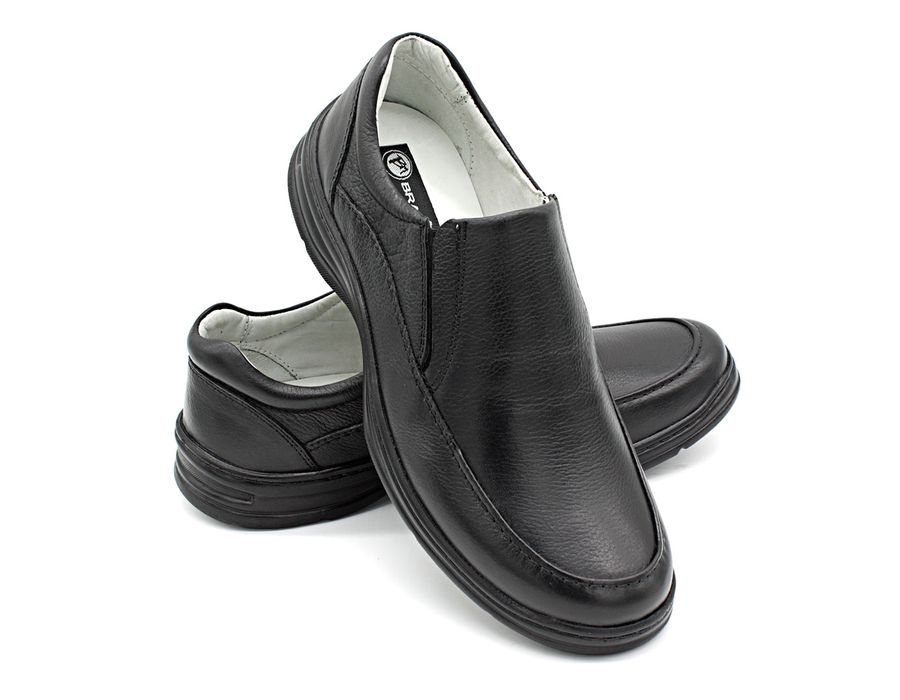 Sapato Confort Plus Bmbrasil De Couro Palmilha Em Gel Extra Leve 2711/01 Preto