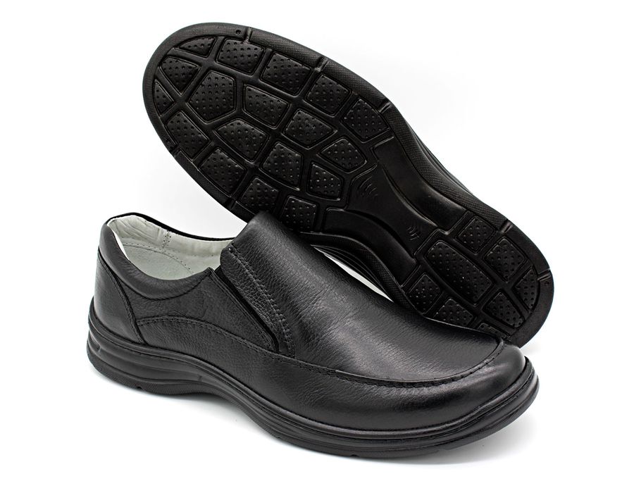 Sapato Confort Plus Bmbrasil De Couro Palmilha Em Gel Extra Leve 2711/01 Preto