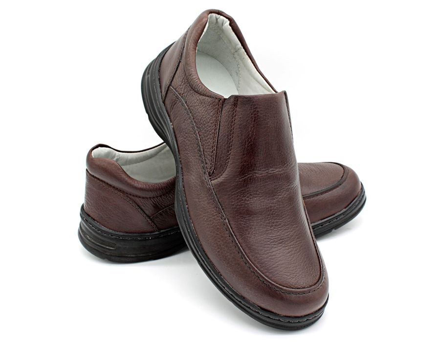 Sapato Confort Plus Bmbrasil De Couro Palmilha Em Gel Extra Leve 2711/02 Café