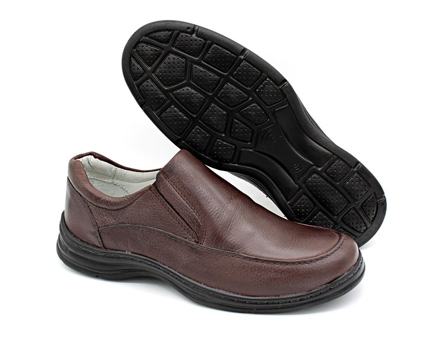 Sapato Confort Plus Bmbrasil De Couro Palmilha Em Gel Extra Leve 2711/02 Café