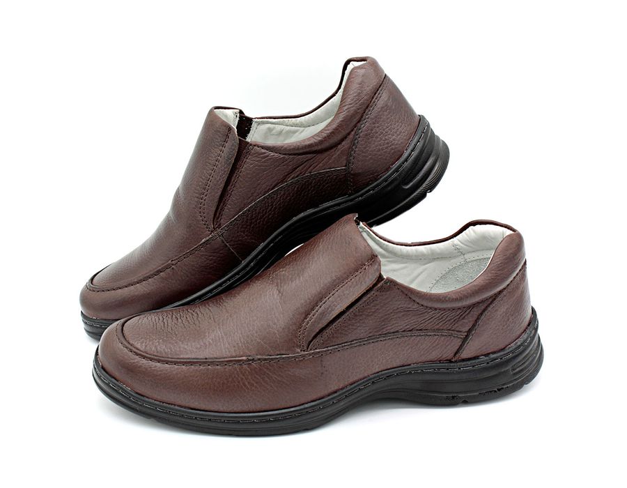 Sapato Confort Plus Bmbrasil De Couro Palmilha Em Gel Extra Leve 2711/02 Café