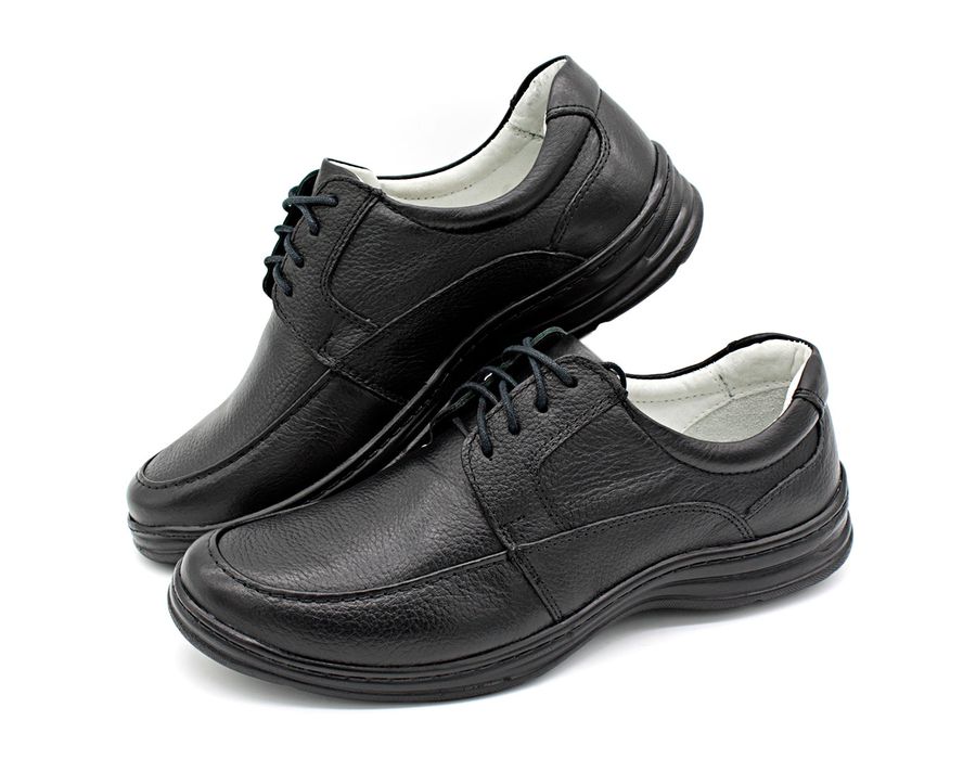 Sapato Confort Plus Bmbrasil De Couro Palmilha Em Gel Extra Leve 2712/01 Preto