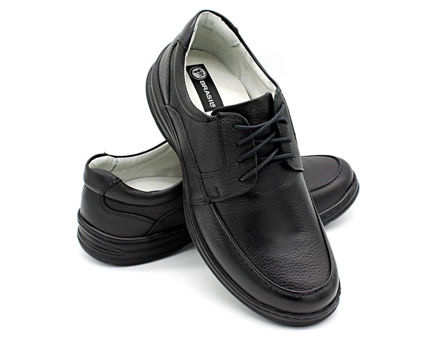 Sapato Confort Plus Bmbrasil De Couro Palmilha Em Gel Extra Leve 2712/01 Preto