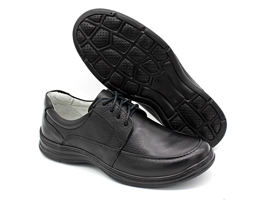 Sapato Confort Plus Bmbrasil De Couro Palmilha Em Gel Extra Leve 2712/01 Preto