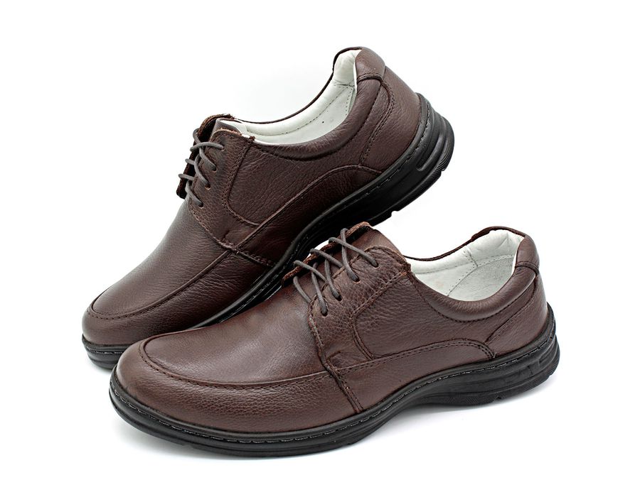 Sapato Confort Plus Bmbrasil De Couro Palmilha Em Gel Extra Leve 2712/02 Café