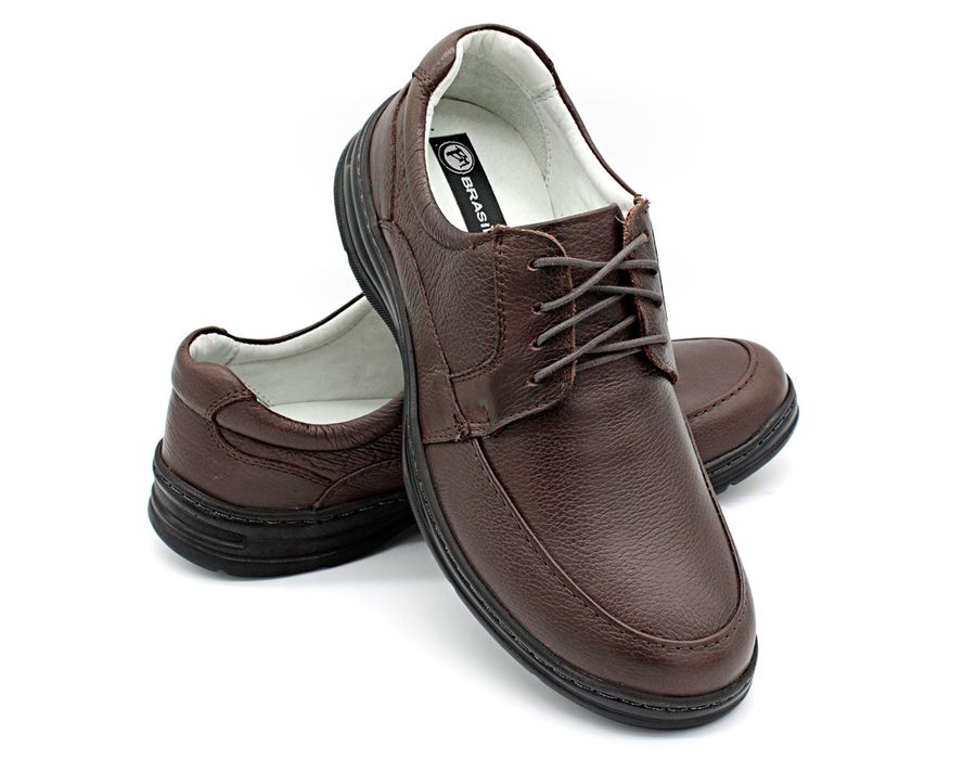 Sapato Confort Plus Bmbrasil De Couro Palmilha Em Gel Extra Leve 2712/02 Café