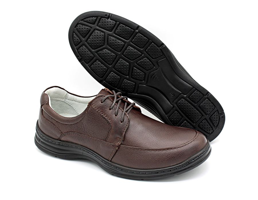Sapato Confort Plus Bmbrasil De Couro Palmilha Em Gel Extra Leve 2712/02 Café