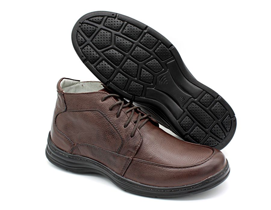 Sapato Confort Plus Bmbrasil De Couro Palmilha Em Gel Extra Leve 2713/02 Café