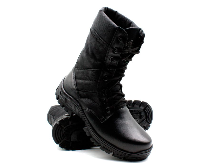 Coturno Militar Em Couro e Lona Cordura Extra Leve Tático Militar Bmbrasil 5150/01 Preto