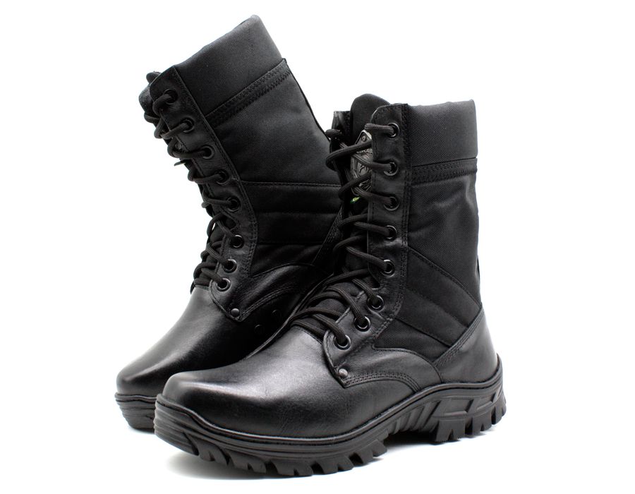 Coturno Militar Em Couro e Lona Cordura Extra Leve Tático Militar Bmbrasil 5150/01 Preto