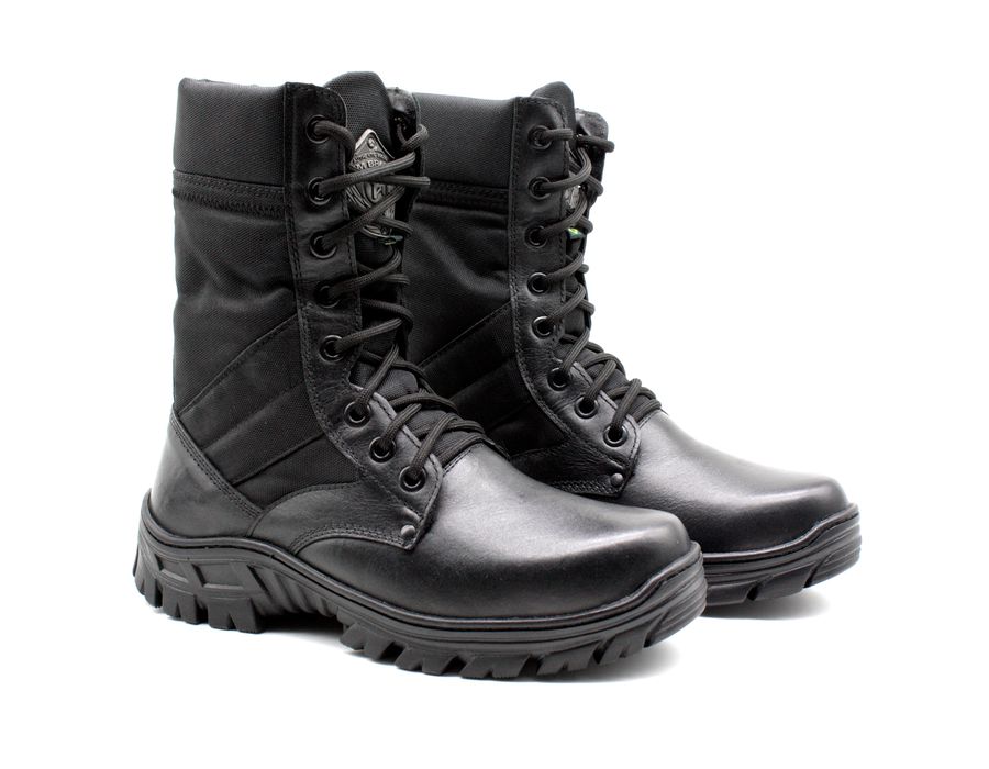 Coturno Militar Em Couro e Lona Cordura Extra Leve Tático Militar Bmbrasil 5150/01 Preto
