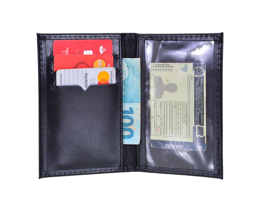 Porta documento em couro preto