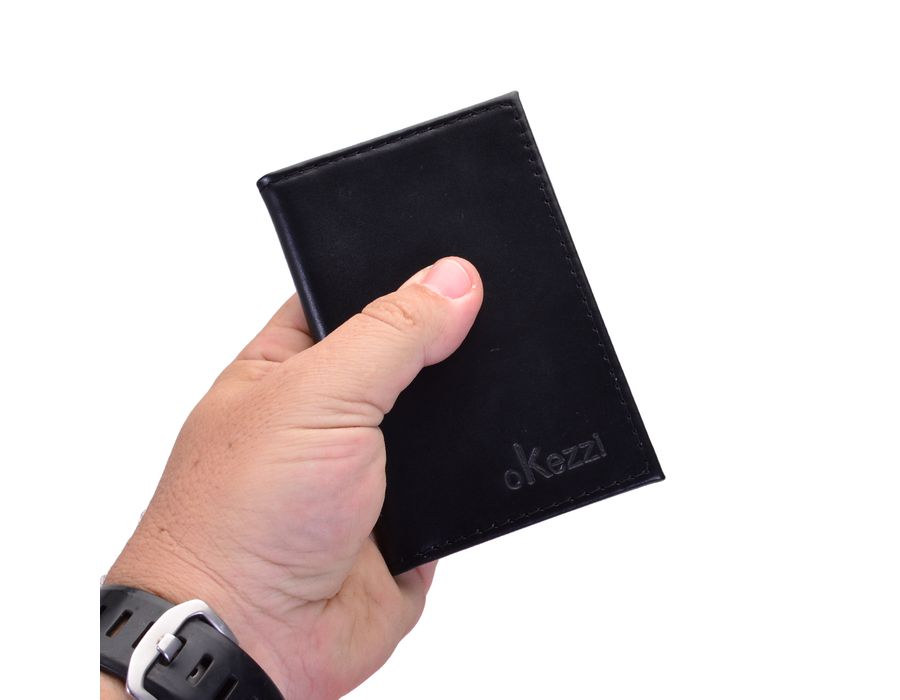 Porta documento em couro preto