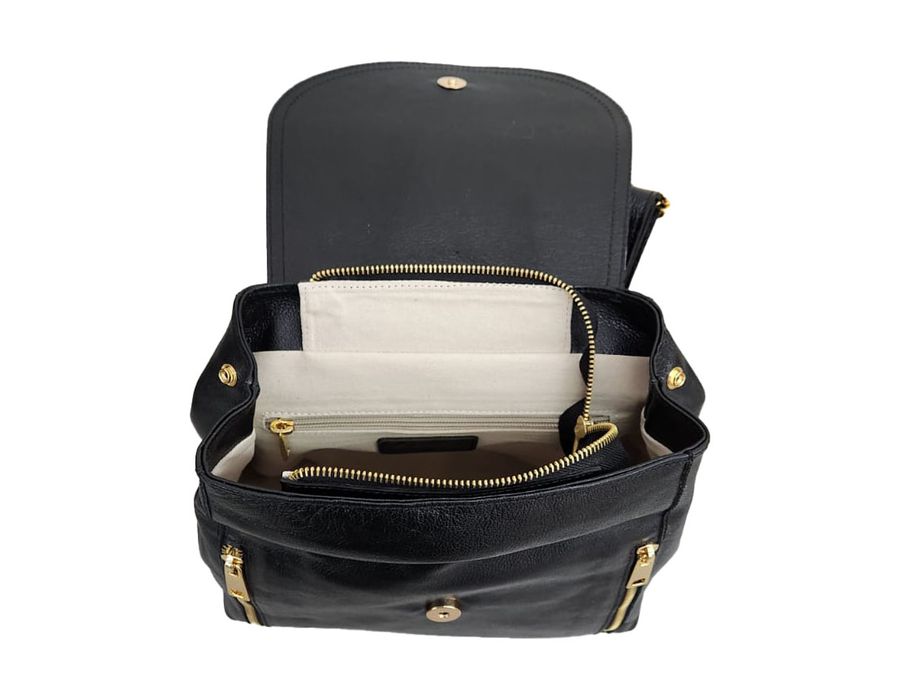 Mochila Bolsa Feminina - Preta - COURO LEGÍTIMO