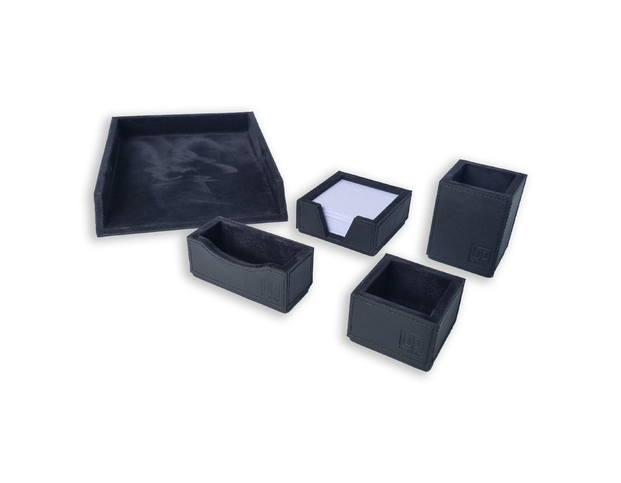 Kit 1 WorkSpace PRETO Porta Papel A4, Porta Lápis, Porta Clips ,Porta Rascunho, Porta Cartões de Visita - COURO LEGÍTIMO