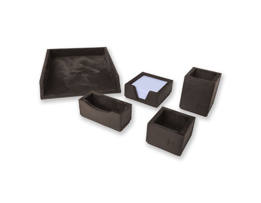 Kit 1 WorkSpace TABACO Porta Papel A4, Porta Lápis, Porta Clips ,Porta Rascunho, Porta Cartões de Visita - COURO LEGÍTIMO