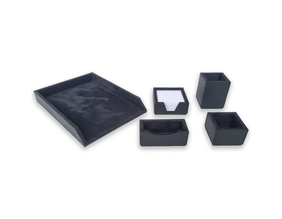 Kit 1 WorkSpace PRETO Porta Papel A4, Porta Lápis, Porta Clips ,Porta Rascunho, Porta Cartões de Visita - COURO LEGÍTIMO