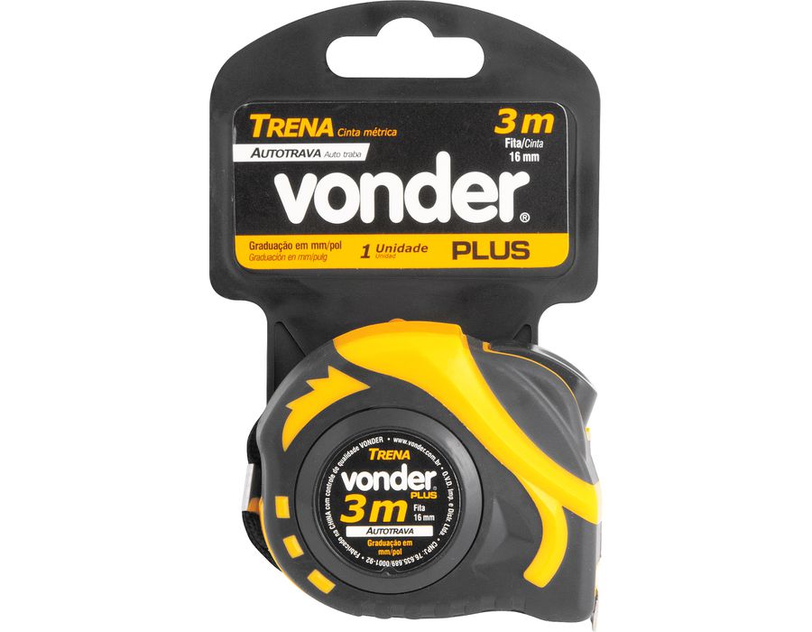 Trena curta de aço, autotrava, 3 m x 16 mm, VONDER Plus