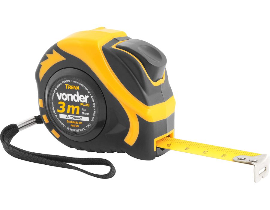 Trena curta de aço, autotrava, 3 m x 16 mm, VONDER Plus