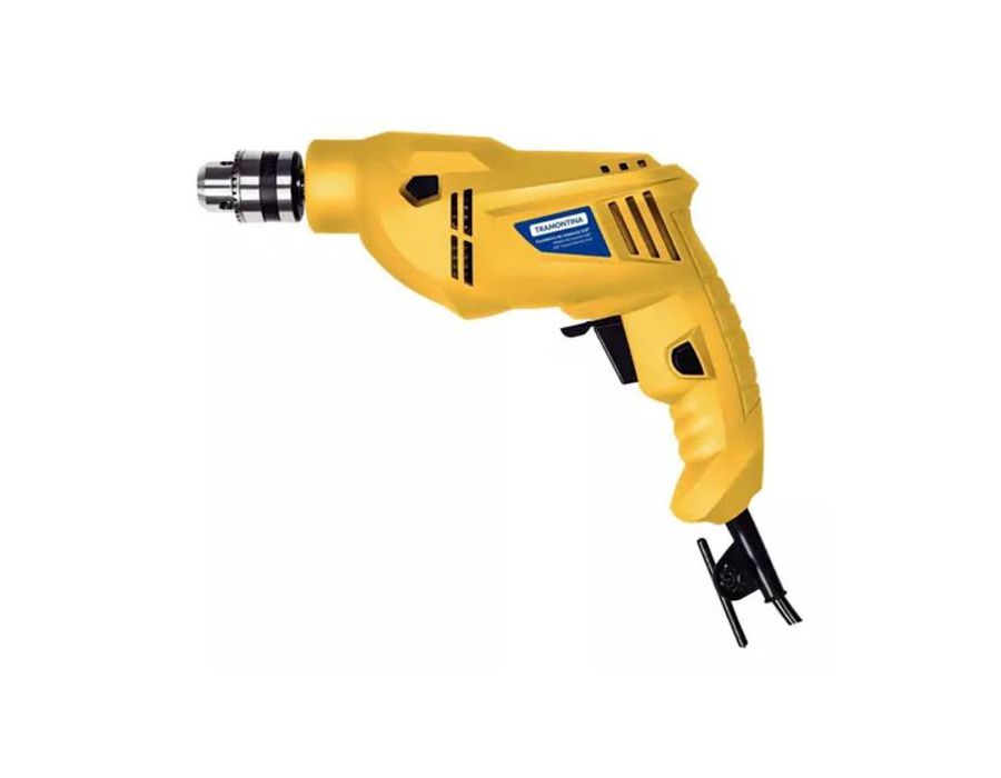 Furadeira de Impacto 500W Mandril 3/8 Tramontina com Sistema de Reversão e Botão para Travamento de Gatilho
