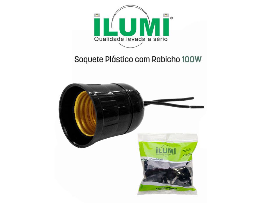 PORTA LAMPADA COM RABICHO PRETO 100W ILUMI Comercial Leal