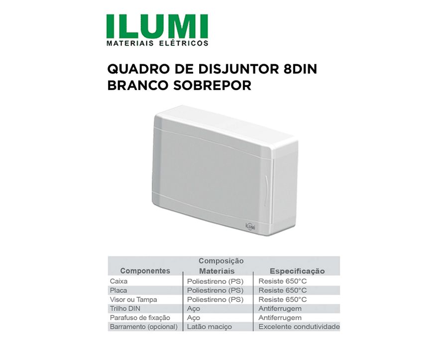 QUADRO DE DISJUNTORES 8DIN BRANCO SOBREPOR ILUMI Comercial Leal