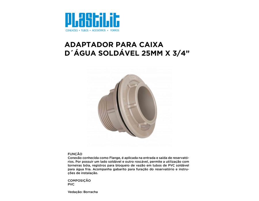 ADAPTADOR SOLD C/FLANGE 25MMX3/4 PLASTIL