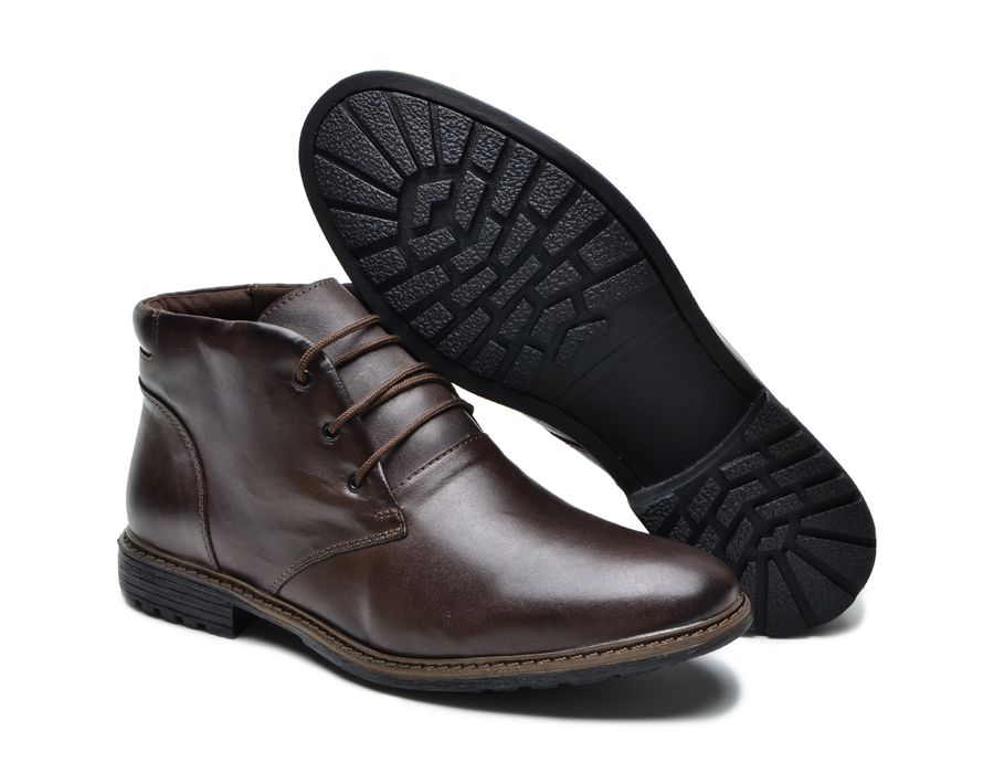 Bota Casual Masculina Couro Legítimo Café | KRN SHOES | Calçados Casuais