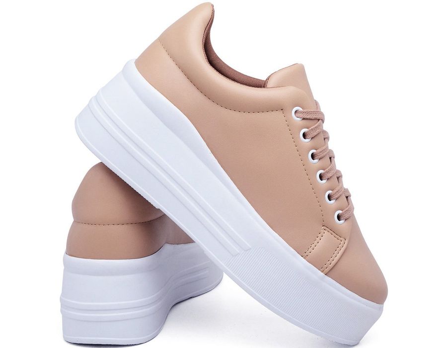 T Nis Feminino Plataforma Flatform Solado Borracha Sint Tico Nude Krn Shoes Cal Ados Casuais