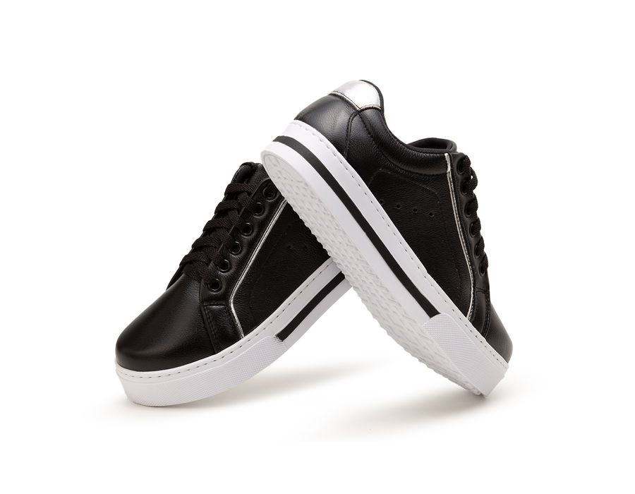 Tênis feminino Casual Preto Danny Couro
