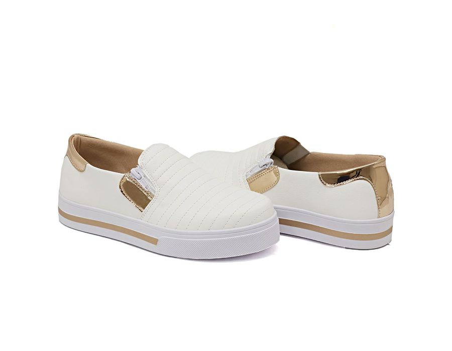 SlipOn Feminino Pietra Ziper Lateral DK Shoes Branco Rose
