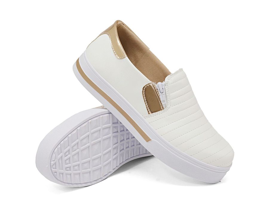SlipOn Feminino Pietra Ziper Lateral DK Shoes Branco Rose
